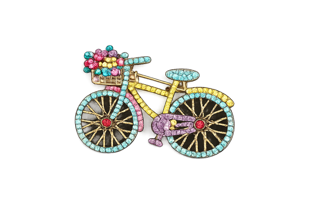 Vintage Crystal Bicycle Brooch Pin